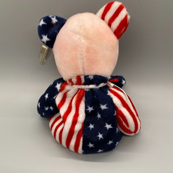 Ty Beanie Babies 1999 Red Face Spangle Red White Blue Patriotic Bear - Picture 2 of 8